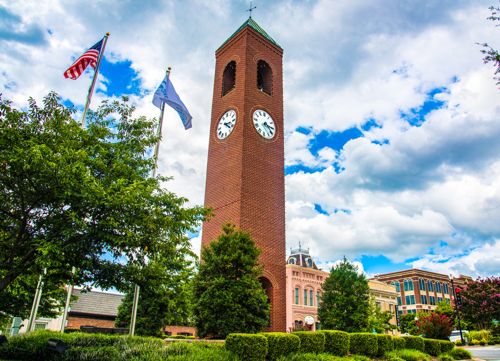 Clock Tower in Downtown Spartanburg, South Carolina, USA
