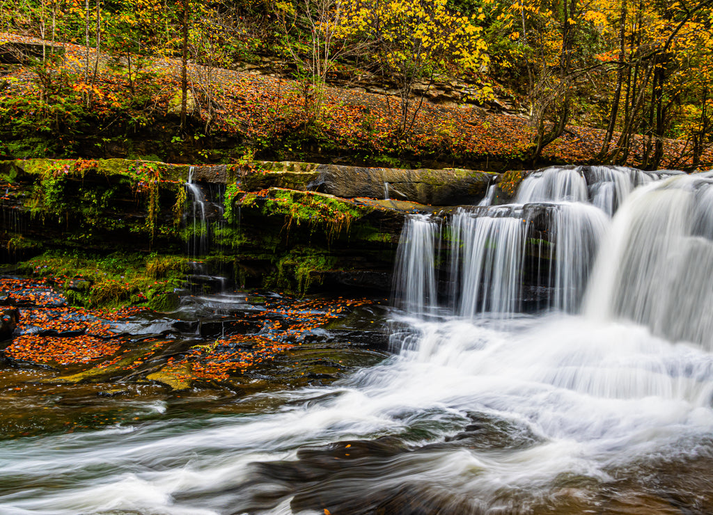 Dunloup Creek Falls With Fall Color New River Gorge National Park, West Virginia, USA