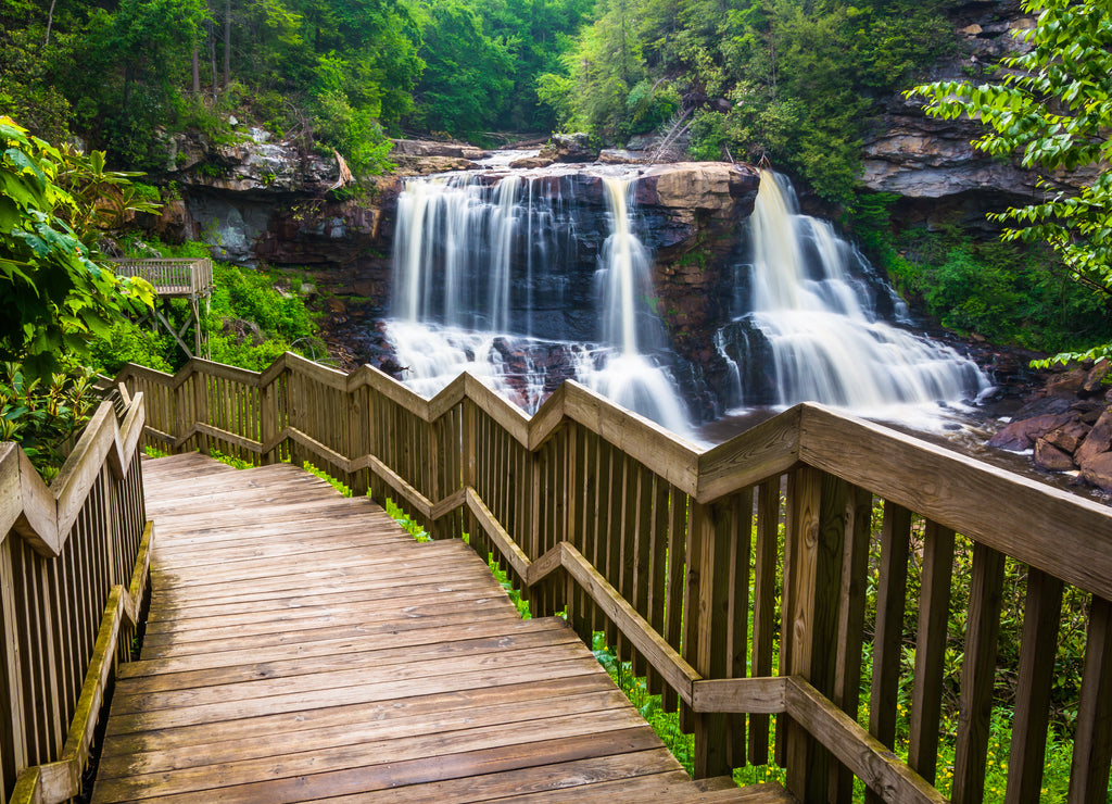Blackwater Falls and a trail at Blackwater Falls State Park, West Virginia