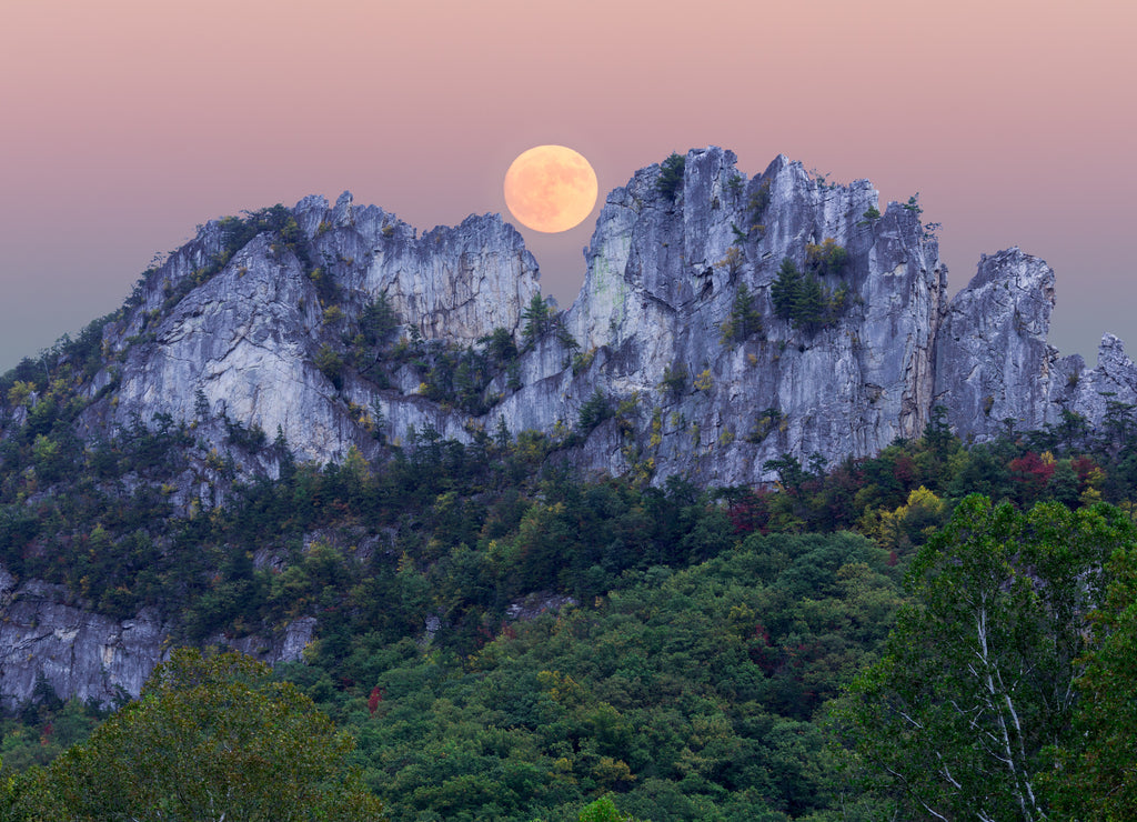 Supermoon over Seneca Rocks in West Virginia