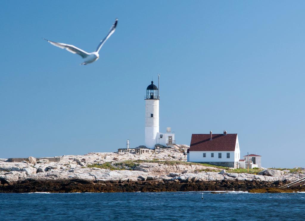 White Island (Isles of Shoals) Lighthouse on Sunny Day in New England, New Hampshire