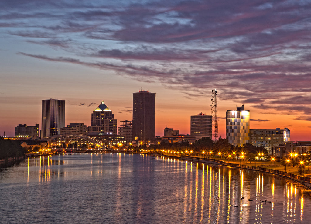 Rochester New York skyline at dawn