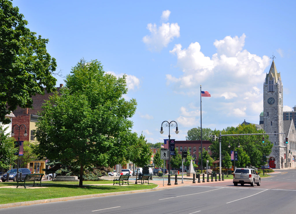 First Baptist Church in Public Square in downtown Watertown, Upstate New York, USA