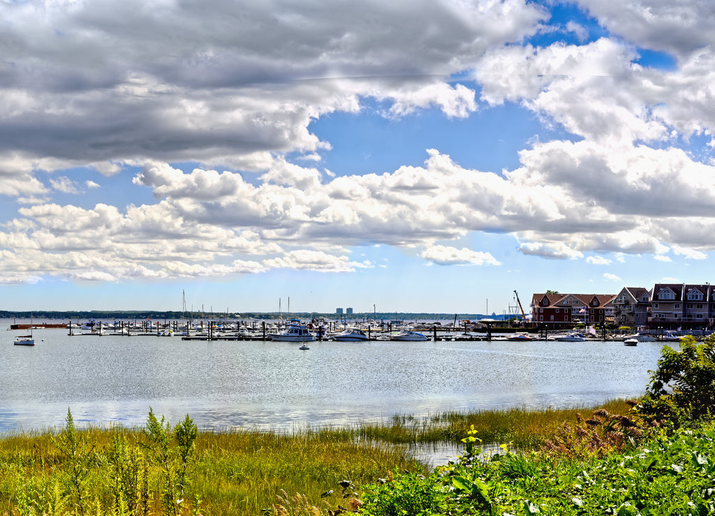 Panoramic view of Eastchester Bay in Pelham Bay Park, Bronx, New York City, USA