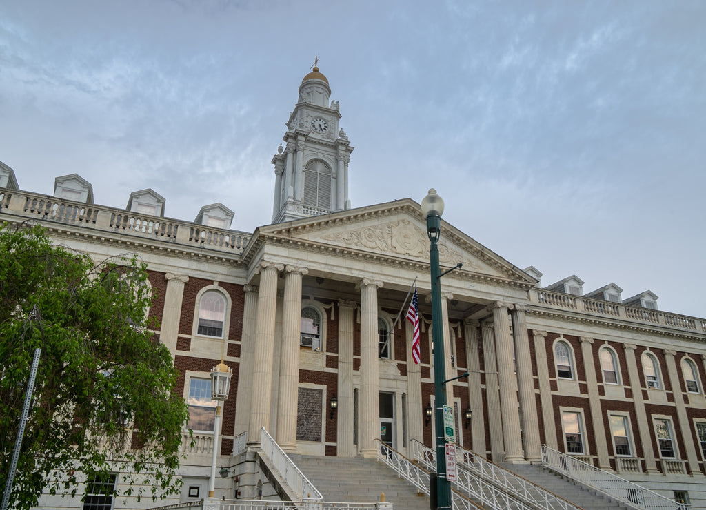 Schenectady, New York: a landscape view of the Schenectady City Hall, an example of Federal-style architecture