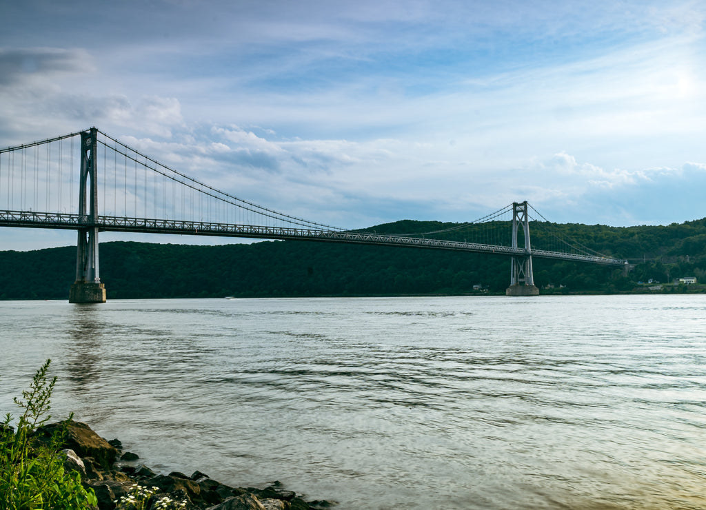 Poughkeepsie, New York - USA: Horizontal view of The Franklin Delano Roosevelt Mid-Hudson Bridge is a toll suspension bridge which carries US 44 and New York 55 across the Hudson River