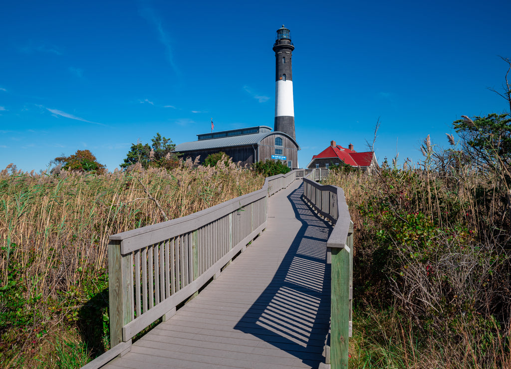 The Fire Island Lighthouse is a visible landmark on the Great South Bay, in southern Suffolk County, New York . United States