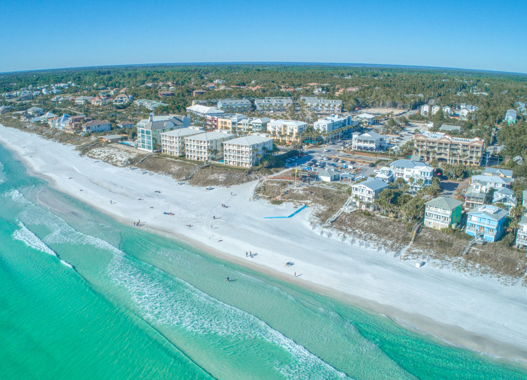 Aerial of Santa Rosa Beach, Florida and Gulf Place on a Perfect Afternoon in Winter