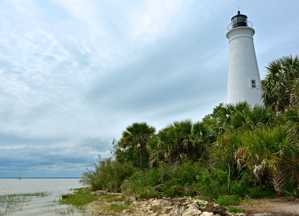 historic st. mark's lighthouse on st. mark's river on apalachee bay in wakulla county, in northern florida