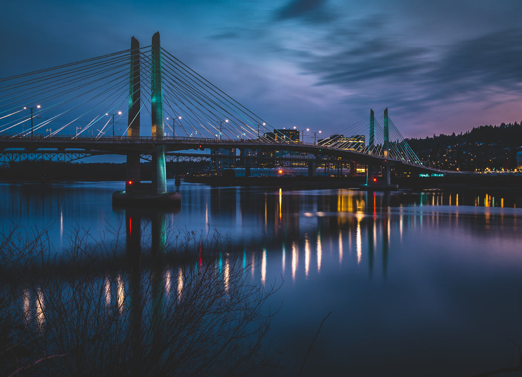 Blue hour at Tilikum Crossing Bridge in Portland Oregon