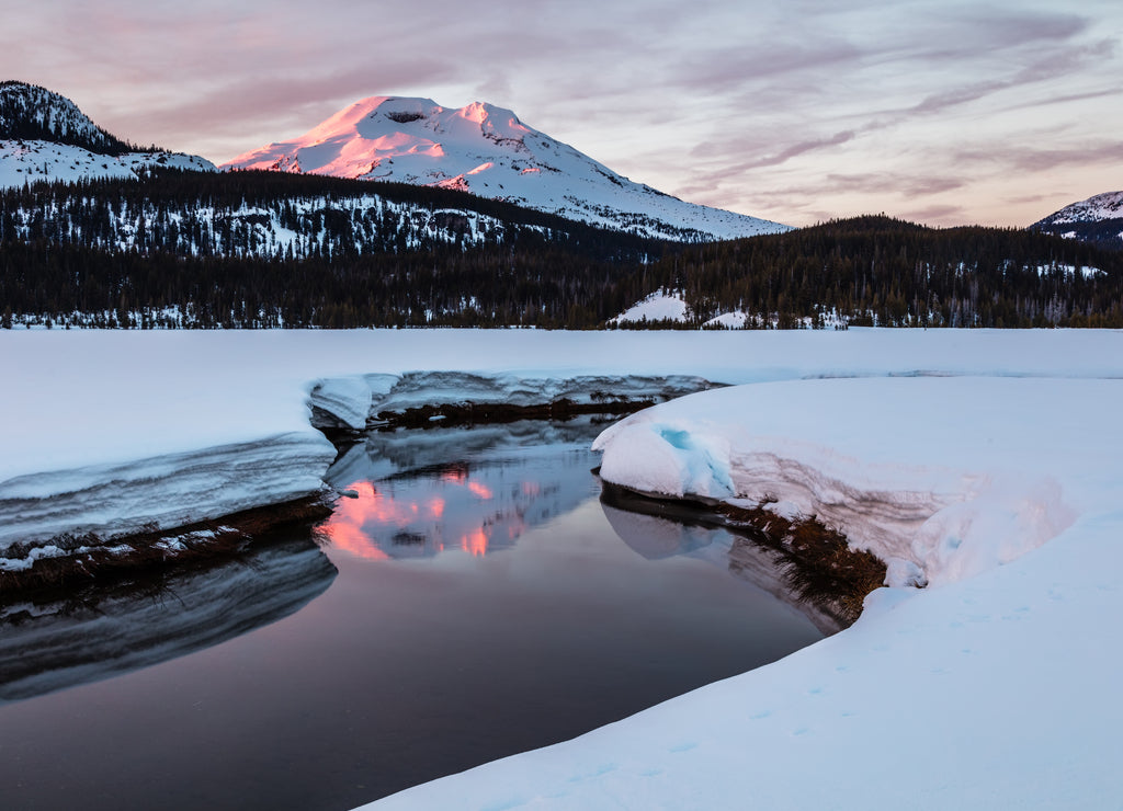 South Sister Reflected in Soda Creek at Sunrise, Deschutes National Forest, Oregon