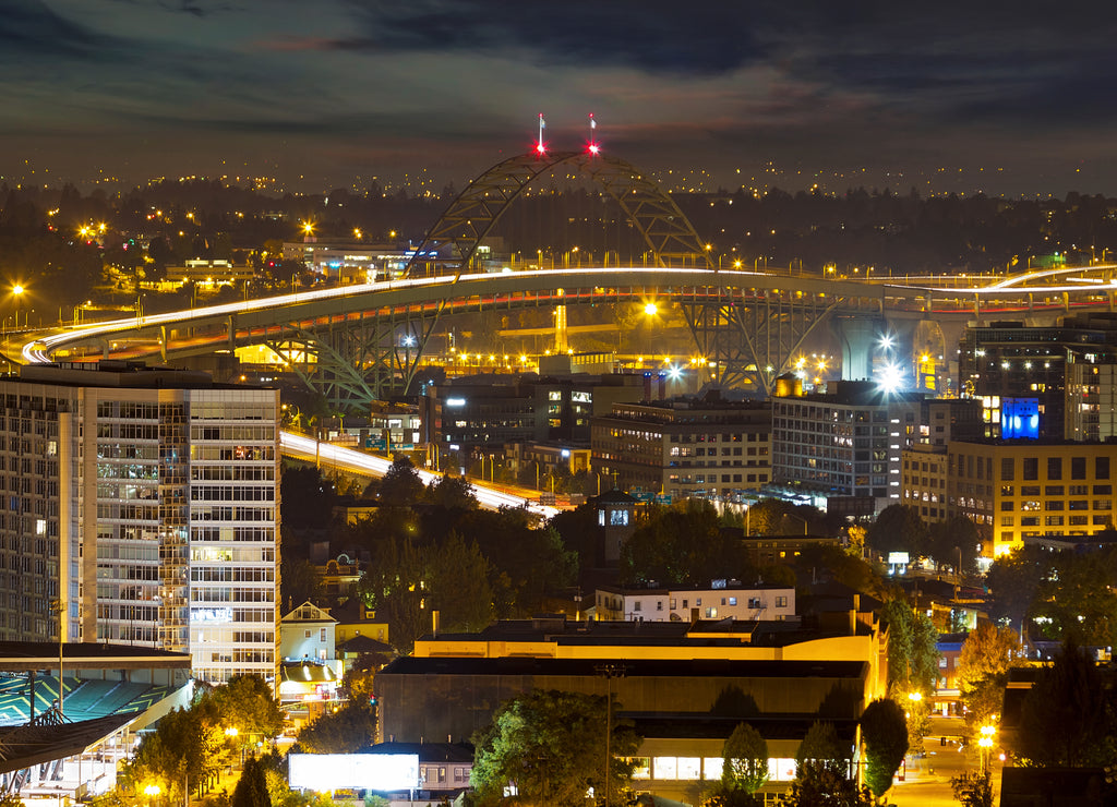 Portland, Oregon, Fremont Bridge Light Trails at Night