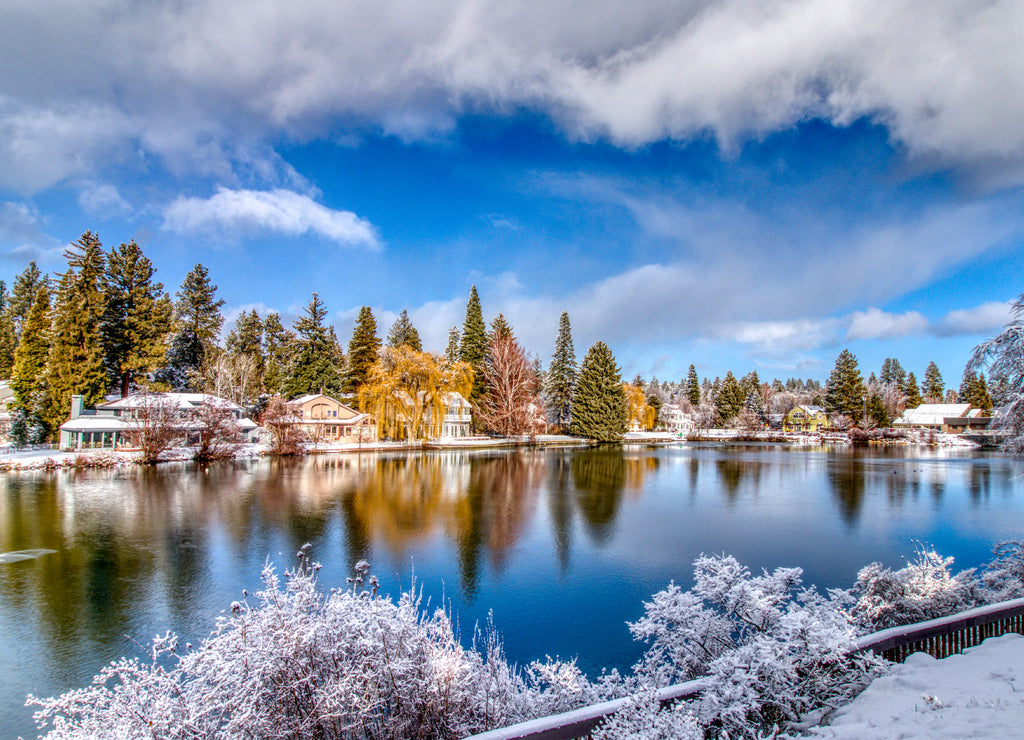 Winter View of Mirror Pond on Deschutes River in Bend, Oregon