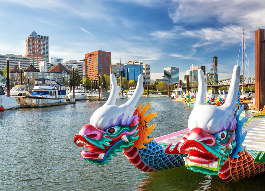 Dragon Boats and Downtown Portland, Oregon
