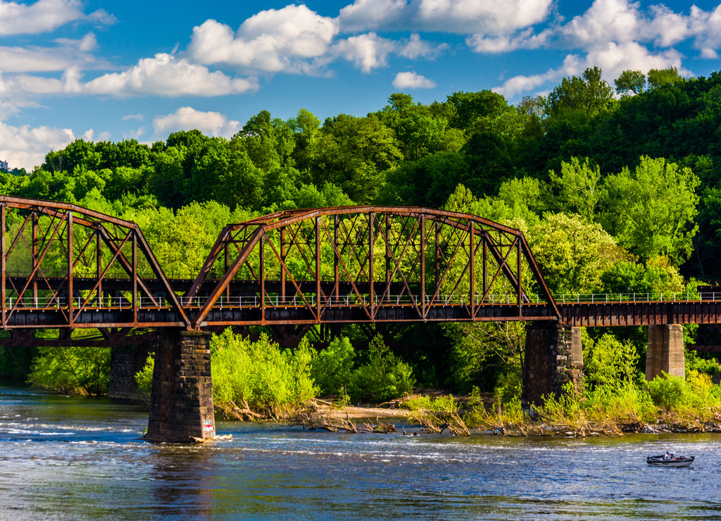 A train bridge and the Delaware River in Easton, Pennsylvania