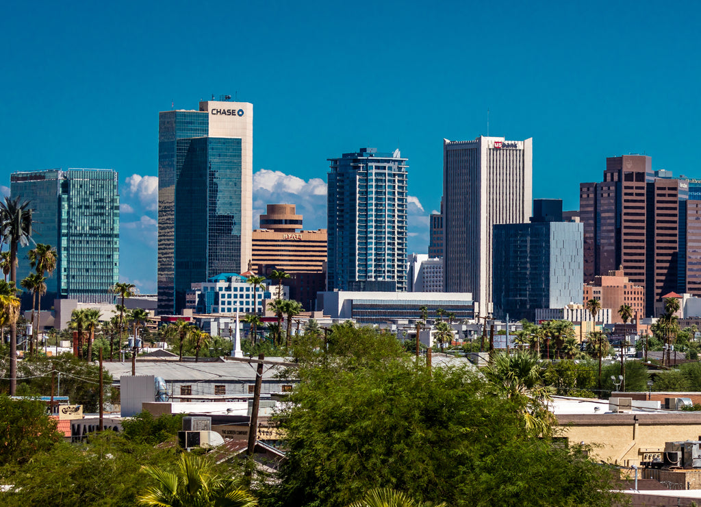 Phoenix Arizona - Panoramic skyline view of Phoenix downtown