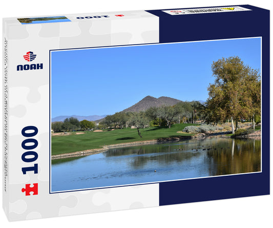 Scenic view of a golf course in Peoria Arizona with mountain in the background
