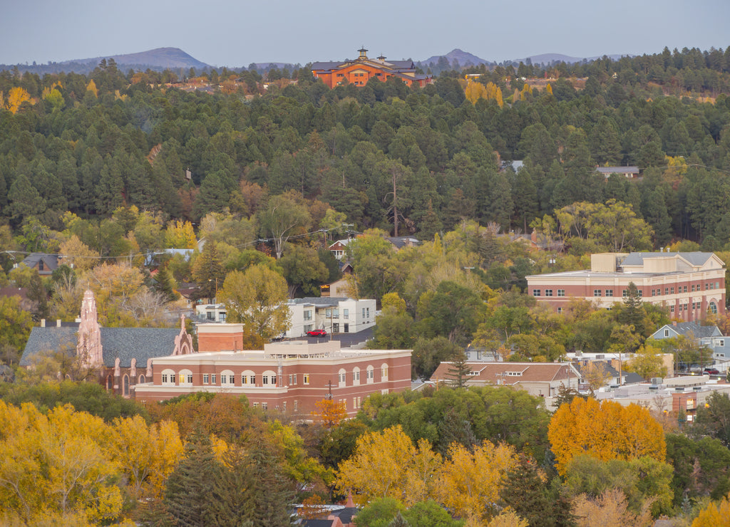 Afternoon high angle view of the Flagstaff cityscape, Arizona