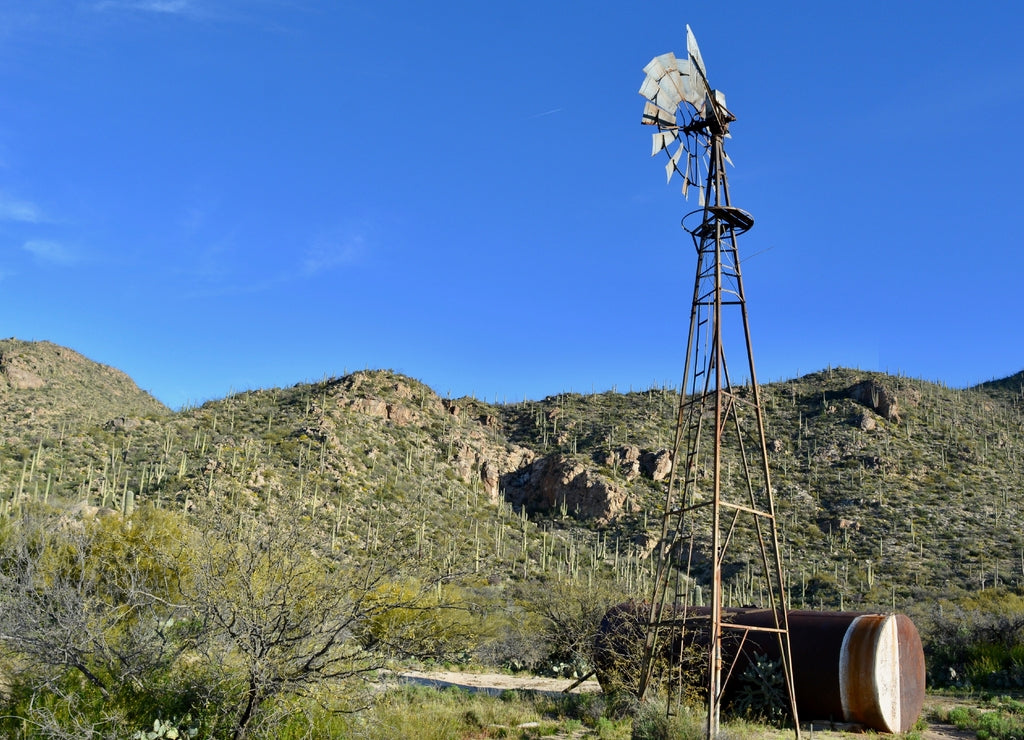 Windmill in Arizona Desert Tortolita Mountains Marana