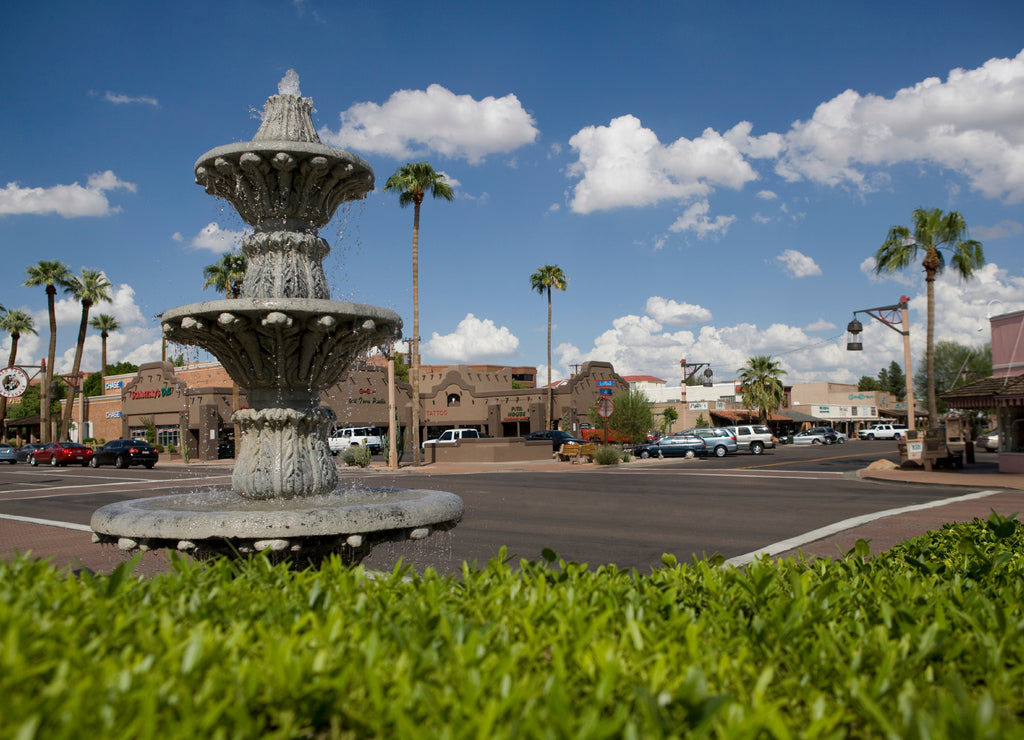 Fountain at the roadside, Scottsdale, Phoenix, Maricopa County, Arizona, USA