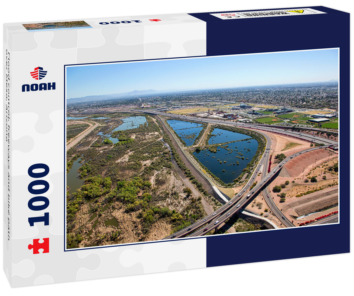 Flood control, freeways and bike path over Mesa, Arizona