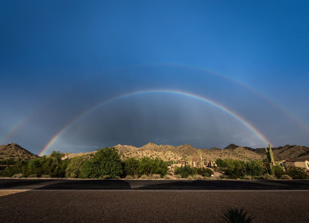 Double rainbow over desert in Queen Creek Arizona
