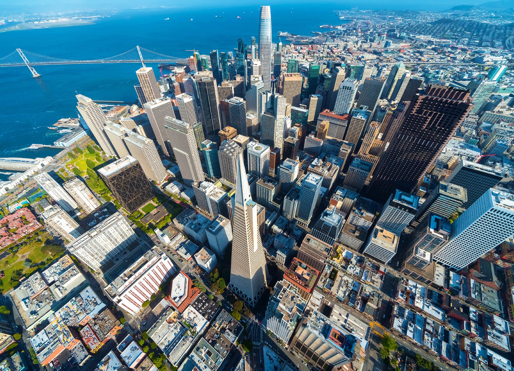 Aerial view of skyscrapers, San Francisco downtown, California USA 