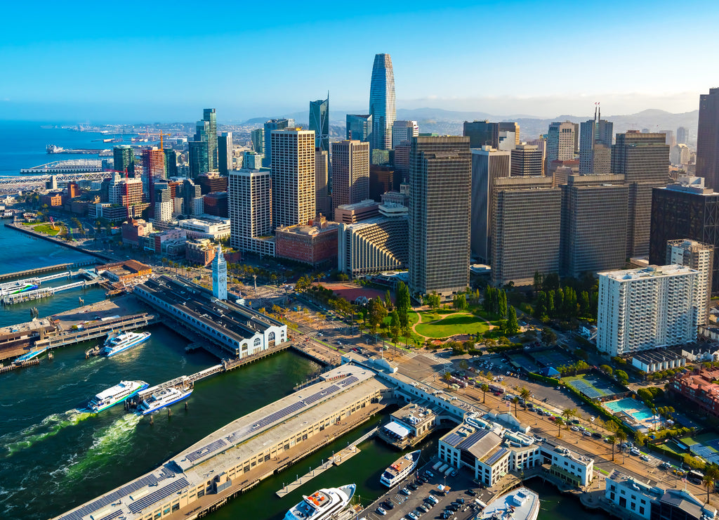 Aerial view of skyscrapers, San Francisco downtown, California USA 