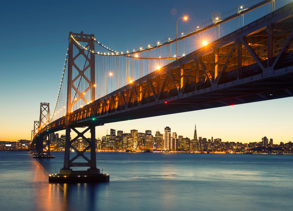 Bay Bridge and San Francisco downtown skyline, California USA