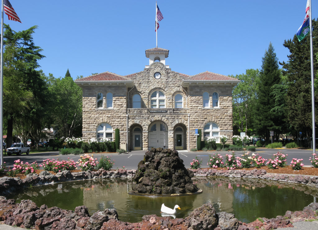 City Hall of Sonoma at the center of Sonoma Plaza, California, USA
