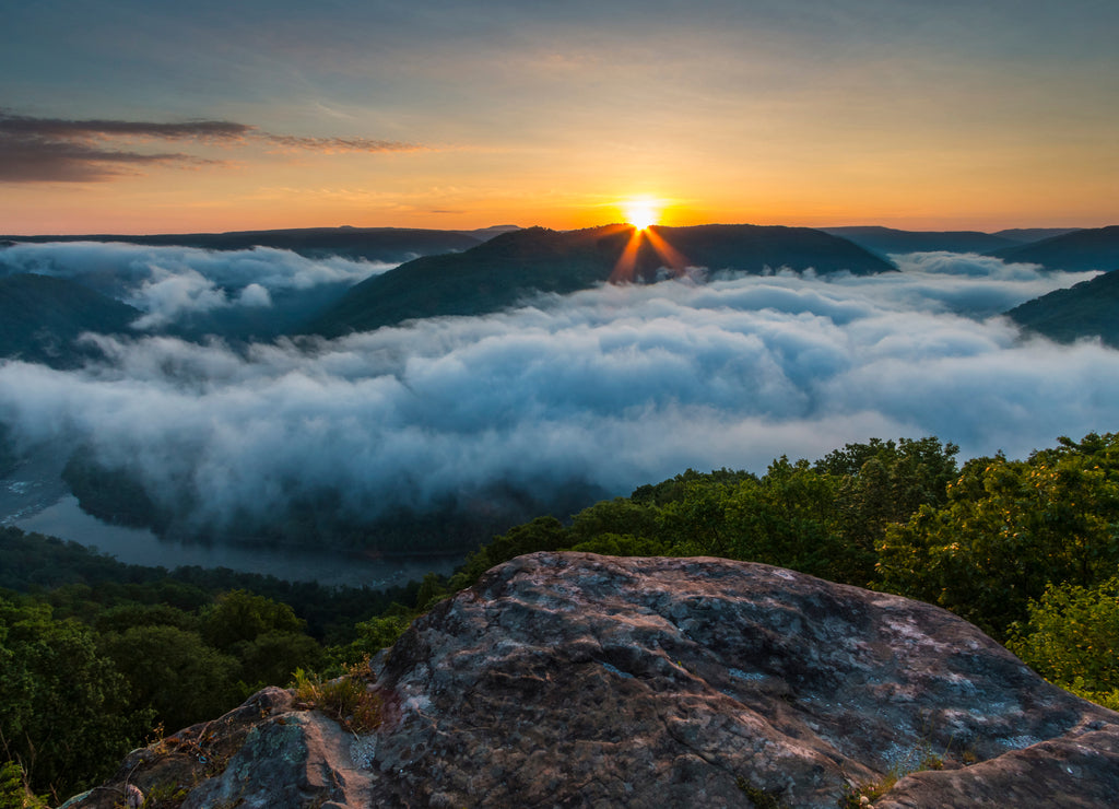 Dramatic spring landscapes in New River Gorge National Park in West Virginia