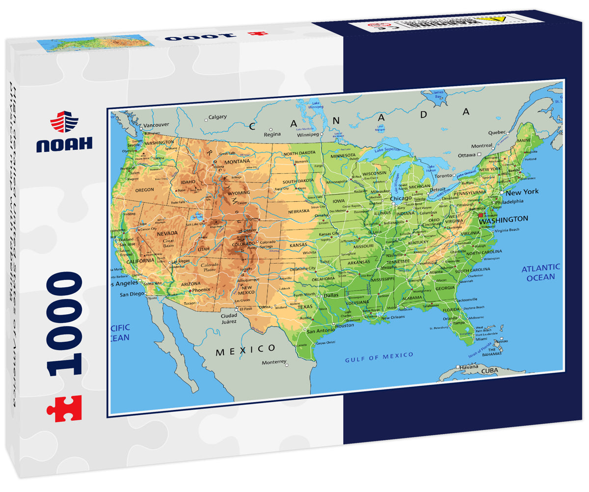 High detailed United States of America physical map with labeling