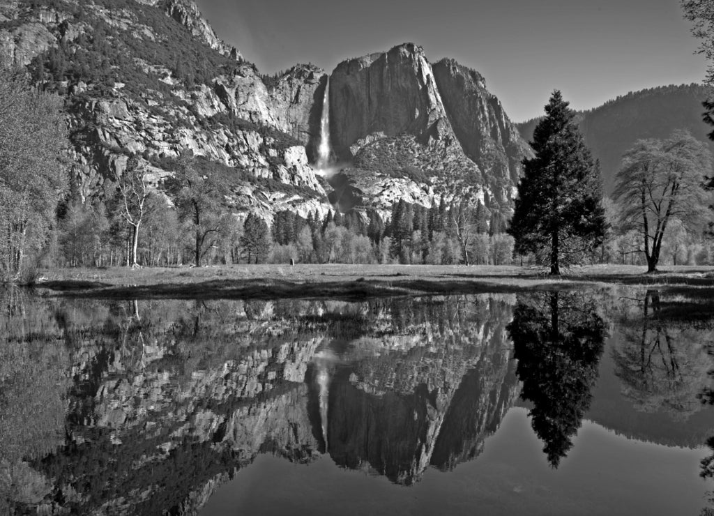 Yosemite Falls California in black white