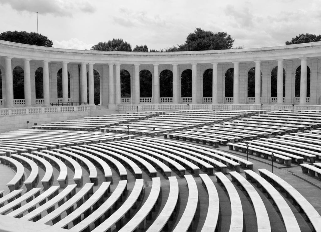 Arlington National Cemetery - Auditorium, Virginia in black white