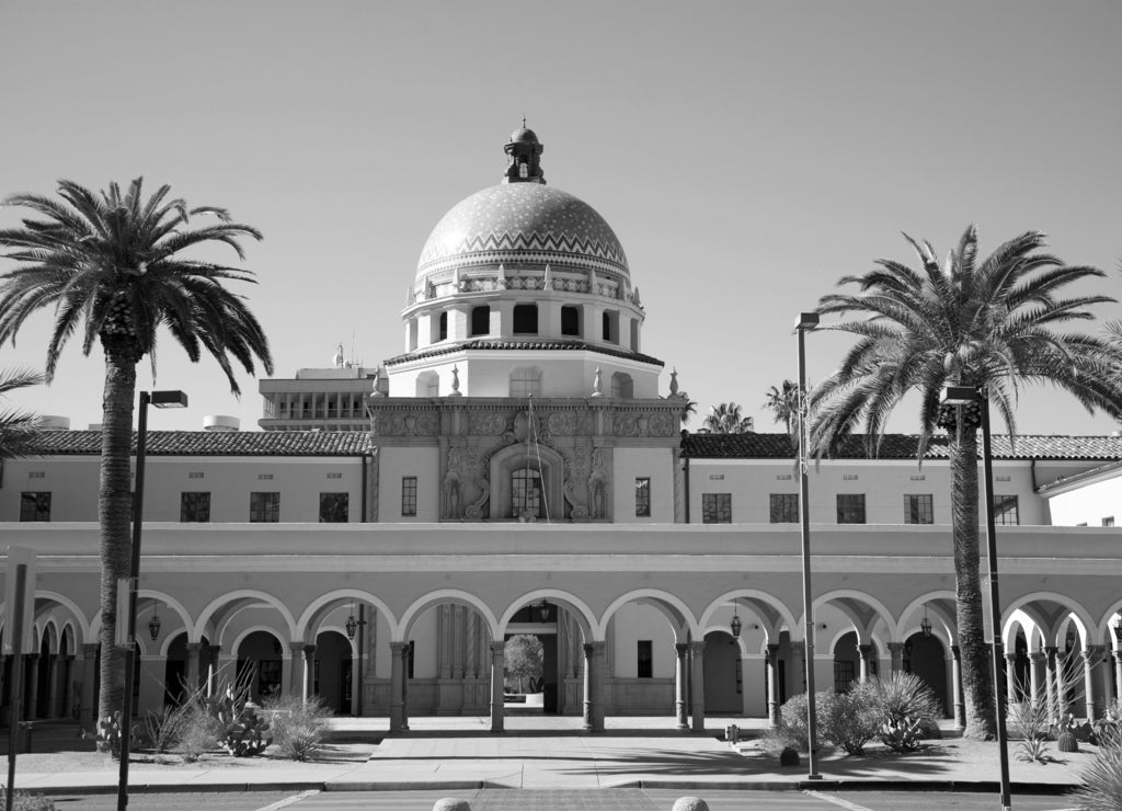 Pima County courthouse in Tucson, Arizona in black white