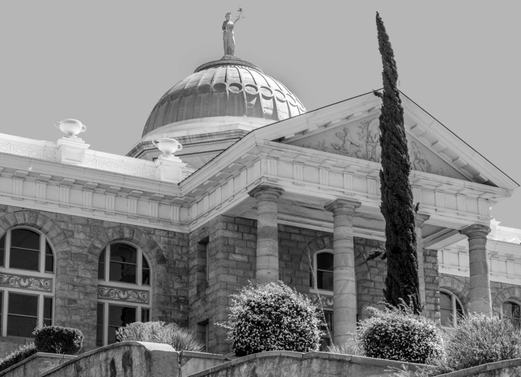 The old Santa Cruz County courthouse in Nogales Arizona in black white