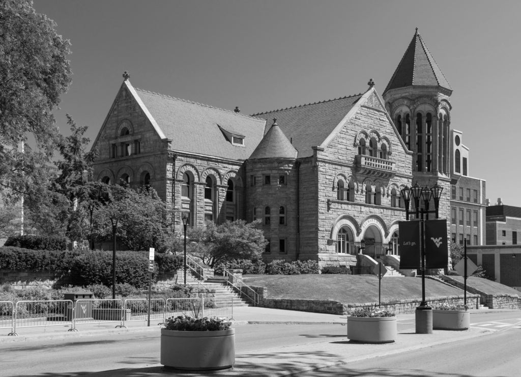 West Virginia University in Morgantown West Virginia in black white