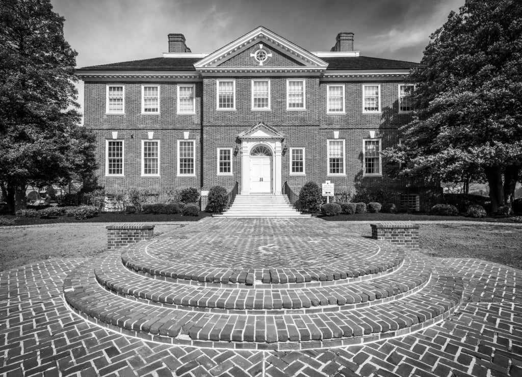 The Delaware Public Archives Building in Dover, Delaware in black white
