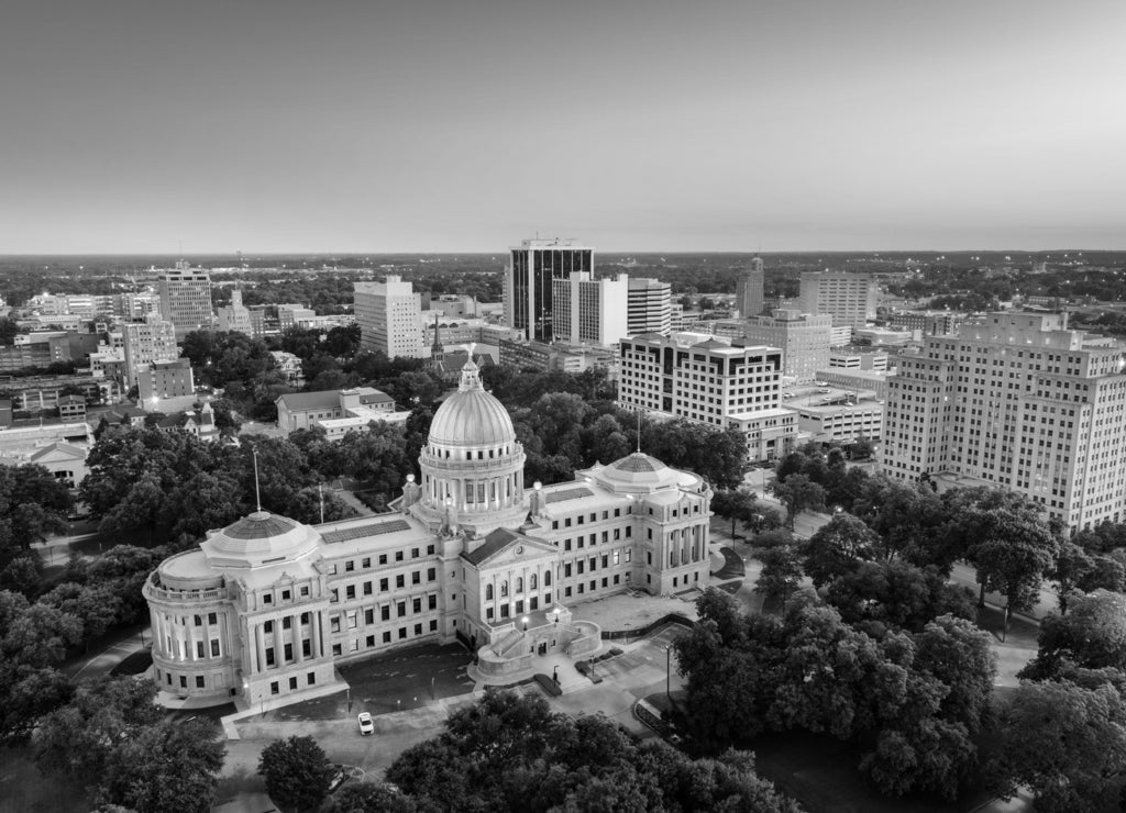 Jackson, Mississippi Skyline in black white