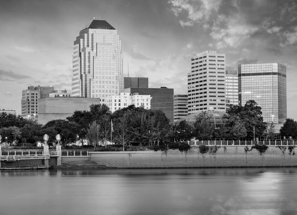 Shreveport, Louisiana Skyline in black white