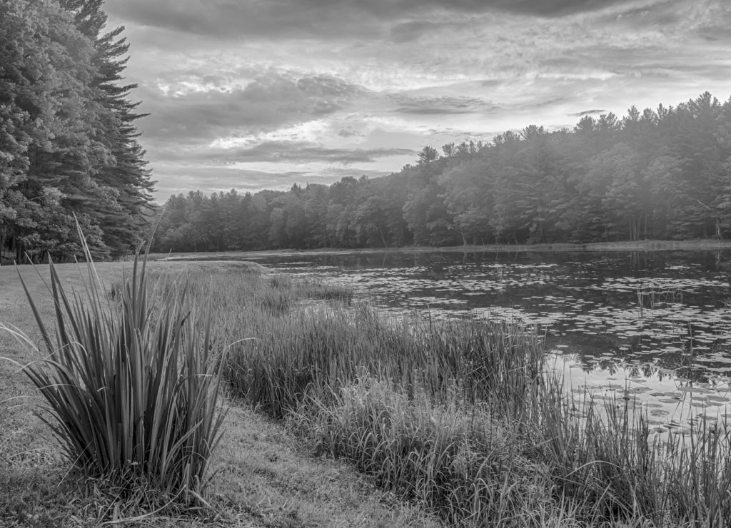 Silver Lake in Sullivan County, New York in black white