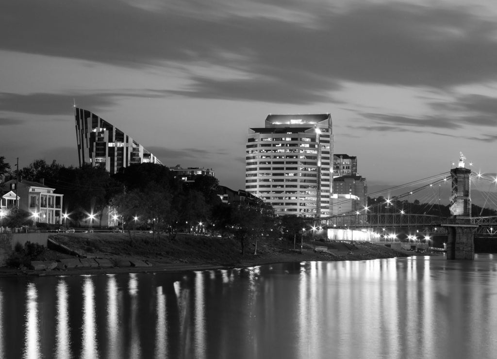 Covington Kentucky At Night in black white