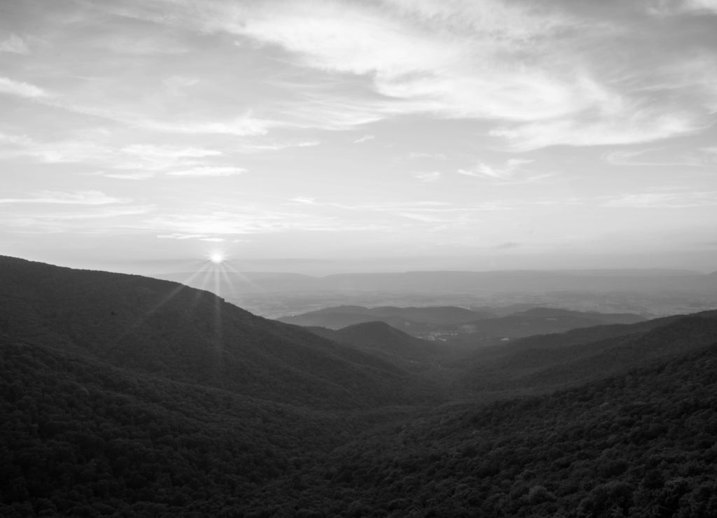 Cresent Overlook of Highest Peak in Shenandoah National Park, Virginia in black white
