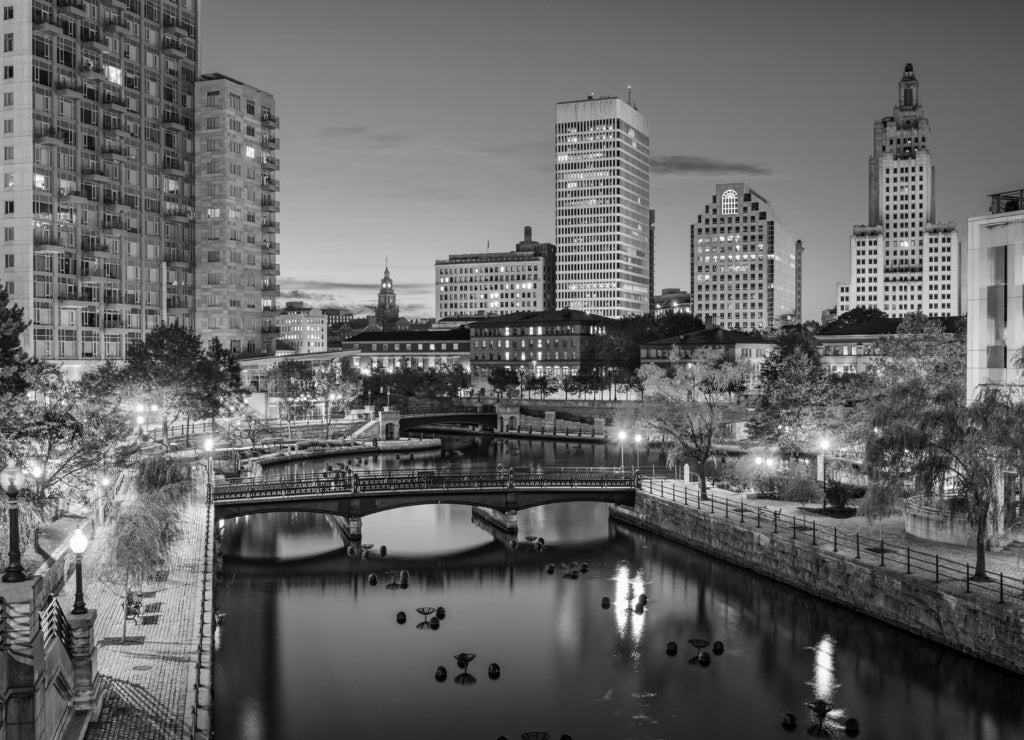 Providence, Rhode Island Cityscape, Delaware in black white