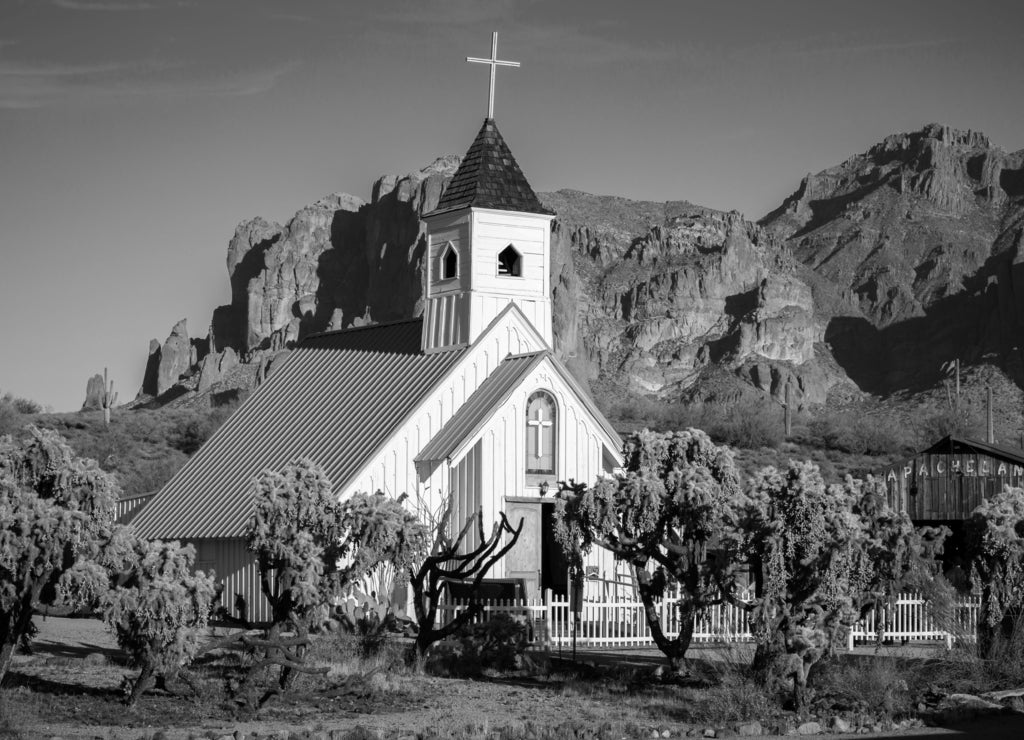 Superstition Mountains in Arizona in black white