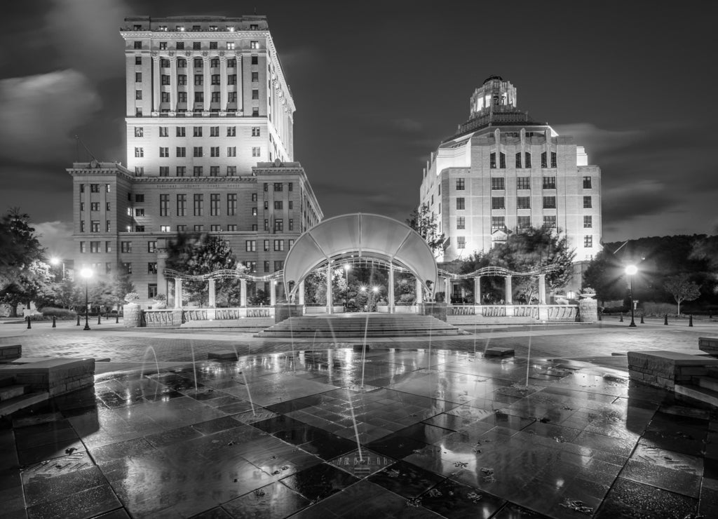 Buncombe County Courthouse and Asheville City Hall, in Asheville North Carolina in black white