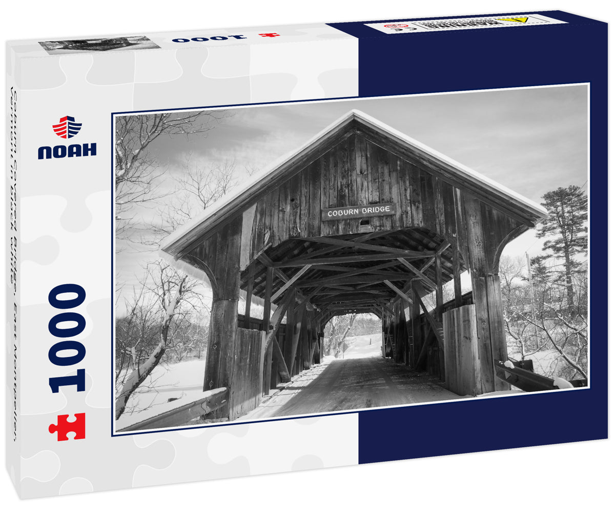 Coburn Covered Bridge, East Montpelier, Vermont in black white