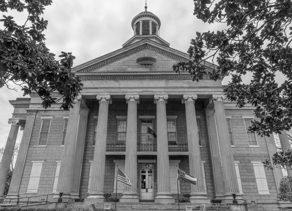 Old courthouse at Vicksburg, Mississippi in black white