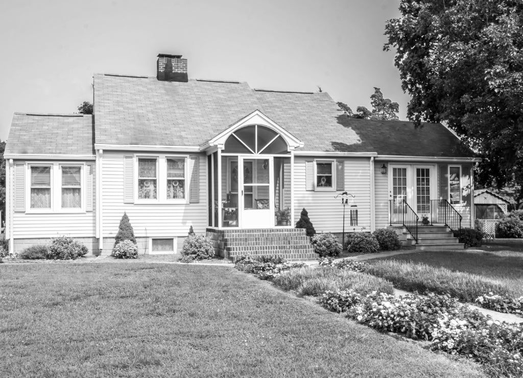 Colonial Family home south of Dover Delaware in black white