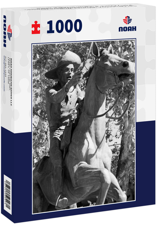 Sacramento California Western terminis Pony Express statue in black white